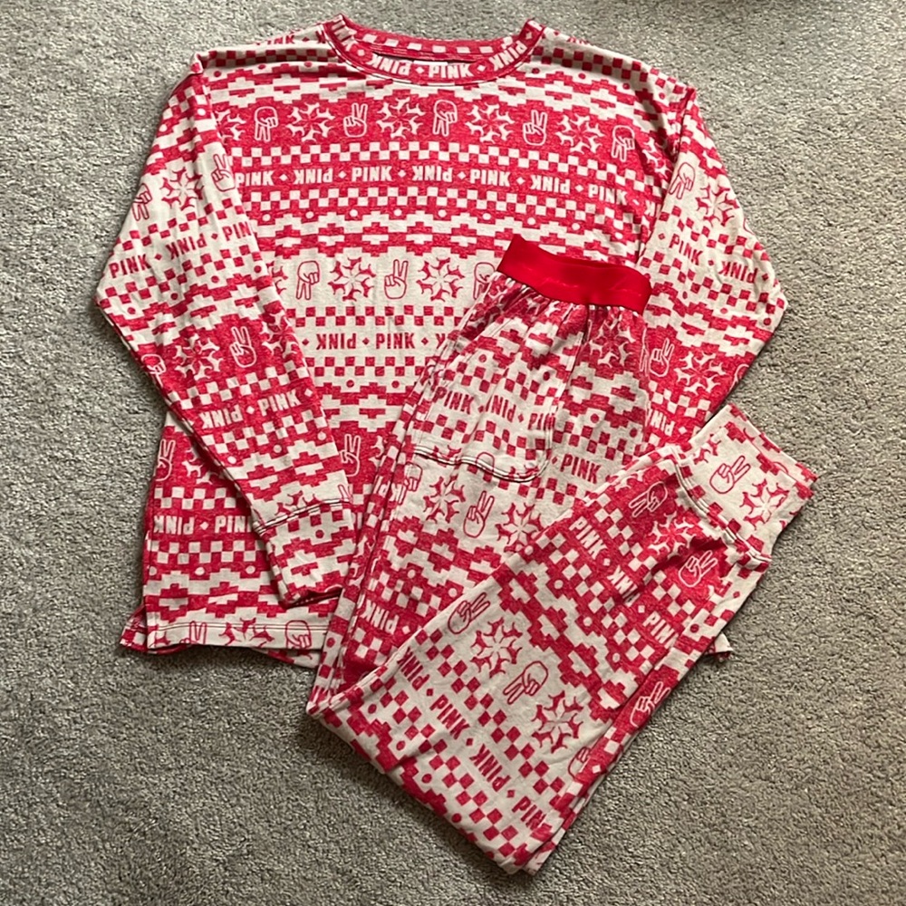 victoria secret pink christmas pajama set